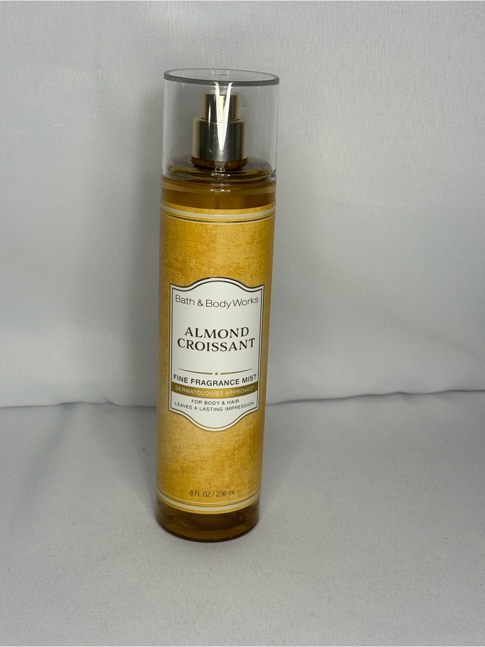 Bath & Body Works Body Spray - Almond Croissant in a Gold Yellow Bottle